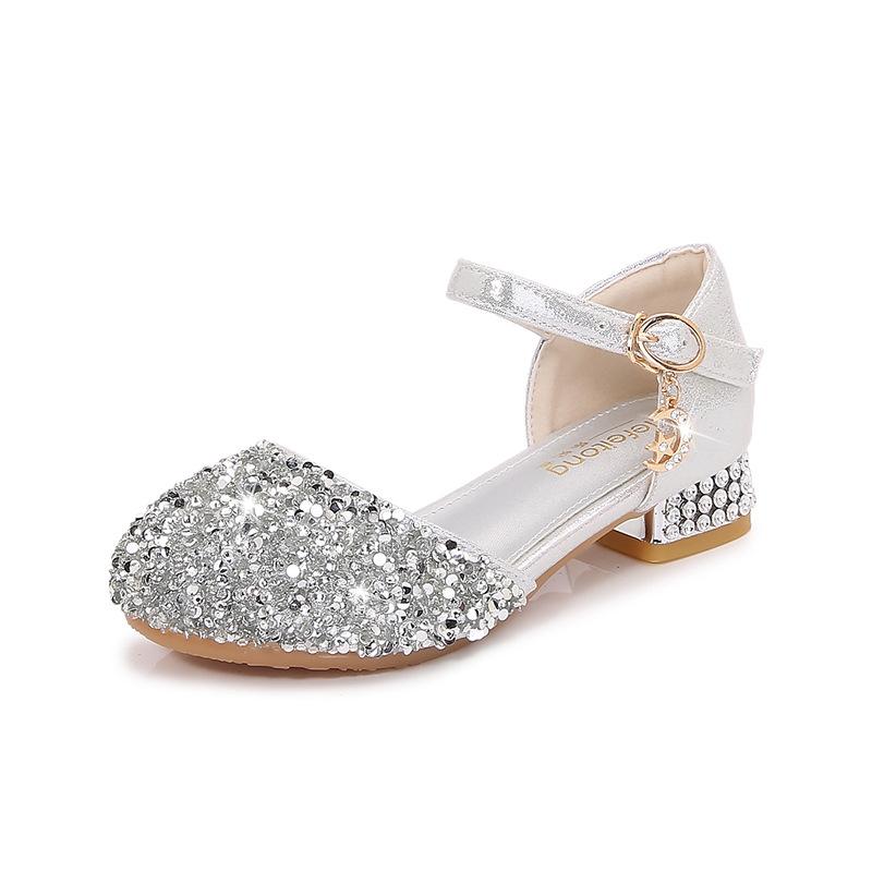 

Girls Princess Shoes silver Crystal Shoes with Glitter for Little Girls, Hostess and Piano Performance Shoes, Children s High Heels 25 серебряный