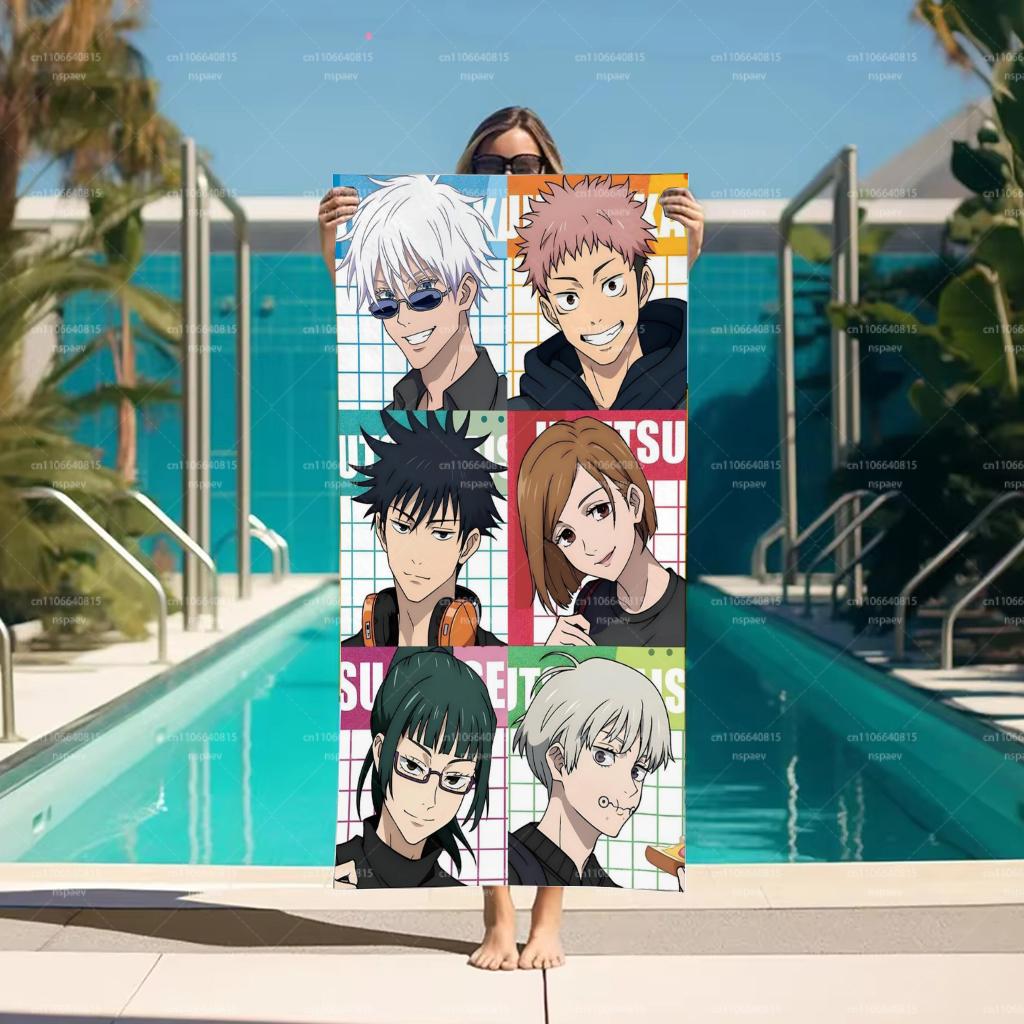 J-Jujutsu K-Kaisen Characters Beach Towel, Quick Dry Anime Bath Towel, Soft Absorbent Towel for Swimming Camping