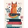 1pc Frameless Canvas Painting  Cartoon Cat with Books Poster Print Canvas Painting Wall Art Picture Library Bookstore Room Decor