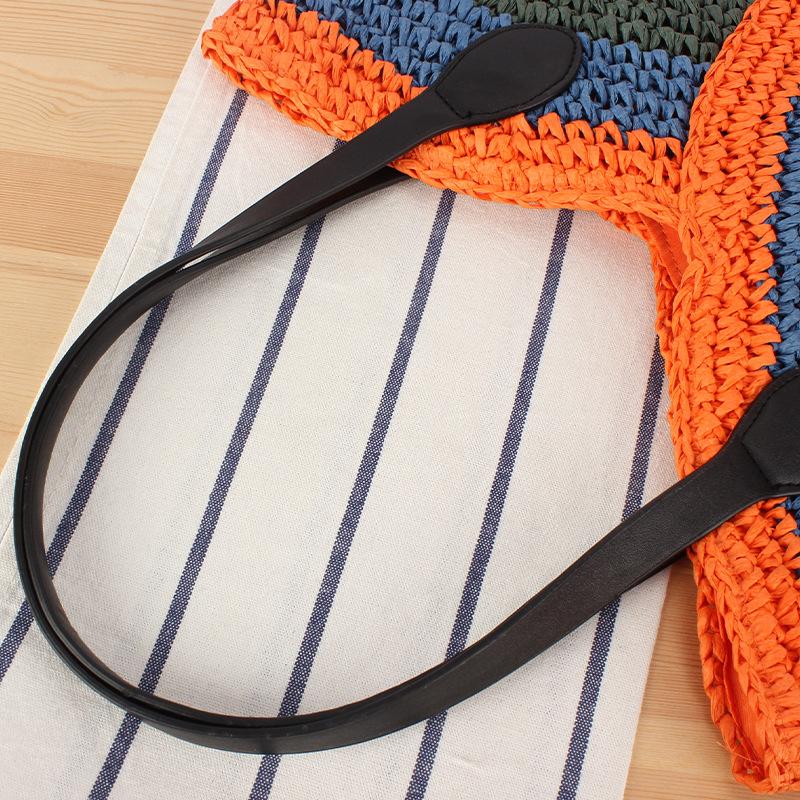Summer Essential Handwoven Color Block Tote for Women, Minimalist Beach Bag with Adjustable Strap - Versatile Braided Purse for Daily & Vacation