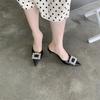 French High Heeled Design Bag Head Half Slippers Square Buckle Rhinestone Outer Wear Pointed Thin Heel Spring And Summer Half Support Single Shoes