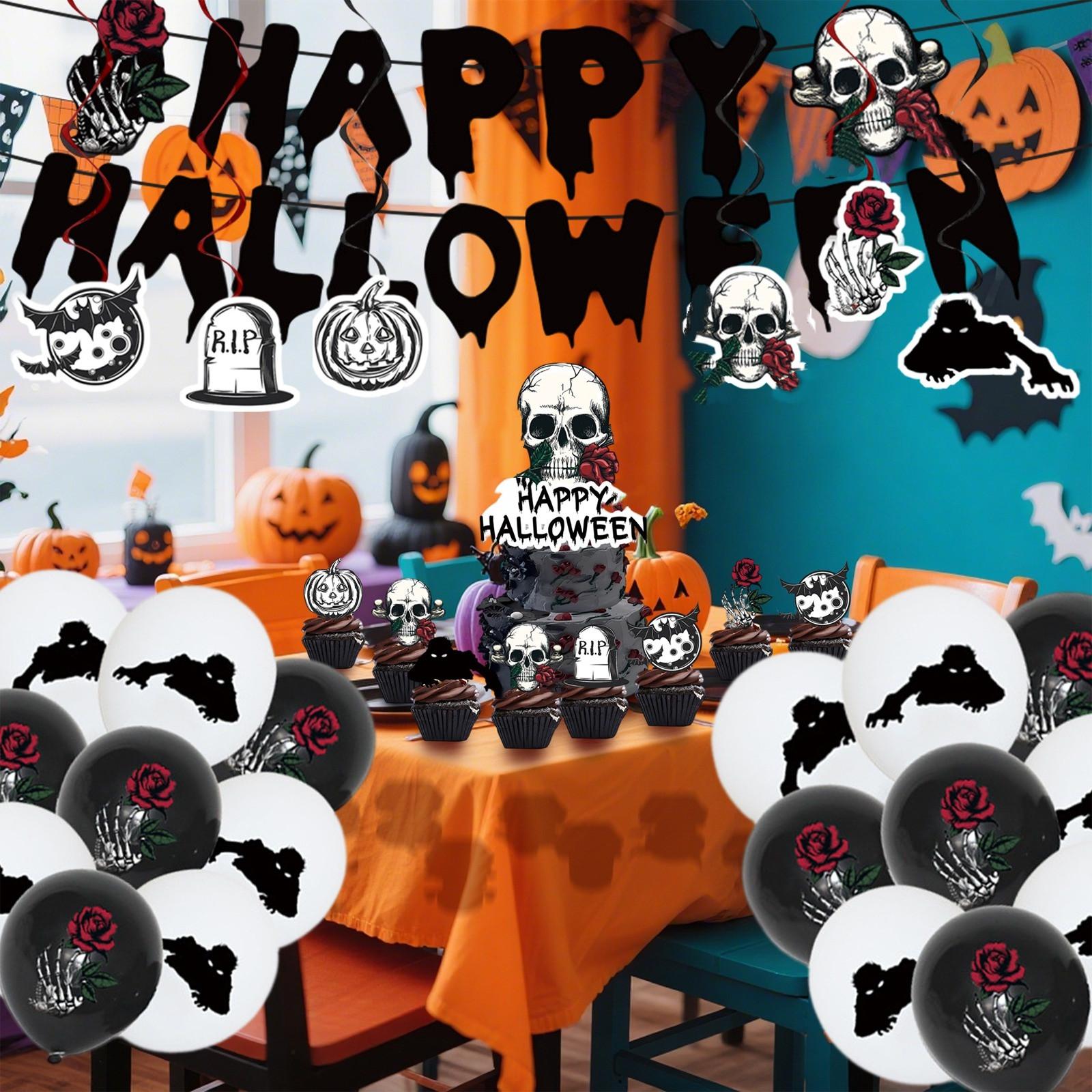 

Хэллоуин Черный Скелет Роза Украшения Одноразовые Принадлежности Посуда Украшения для Вечеринки на Хэллоуин One Size чёрный