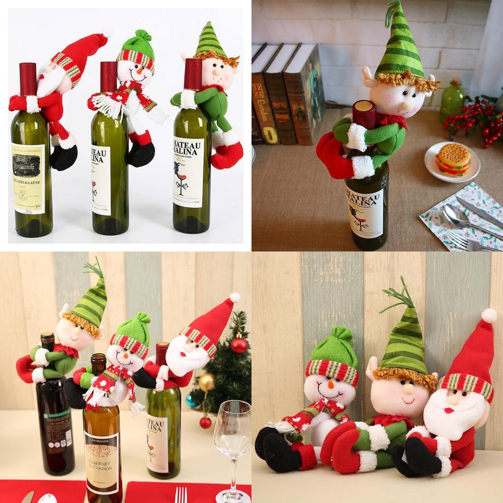 Charming Christmas Home Decoration Santa Snowman Wine Bottle Cover Set For Festive Celebrations