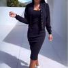 Women's Solid Color Commuter Slim Party Outfit Suit Fashion Casual Long Sleeved Coat with Suspenders Dress Set Fall Elegant