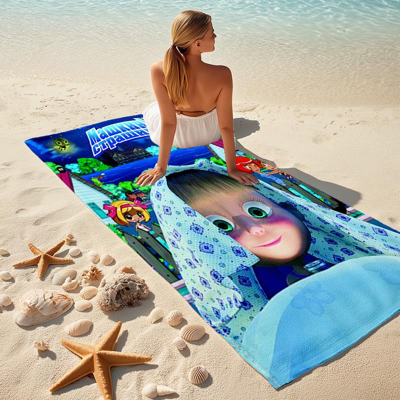 Fairy tale cute cartoon Masha and the Bear beach towel, outdoor camping beach towel for vacation swimming, outdoor pool, absorbent bath towel, H3