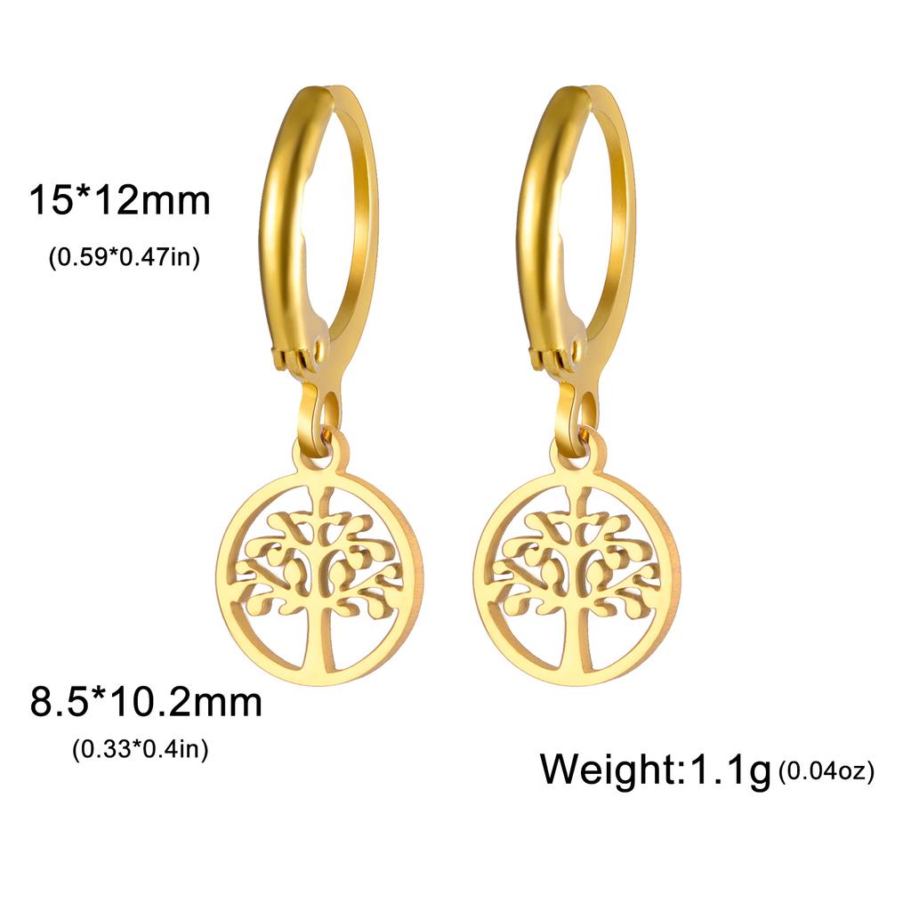 Tree of Life Round Drop Earrings Stainless Steel Hoop Earring Fashion Amulet Jewelry Birthday Gift for Women Girls