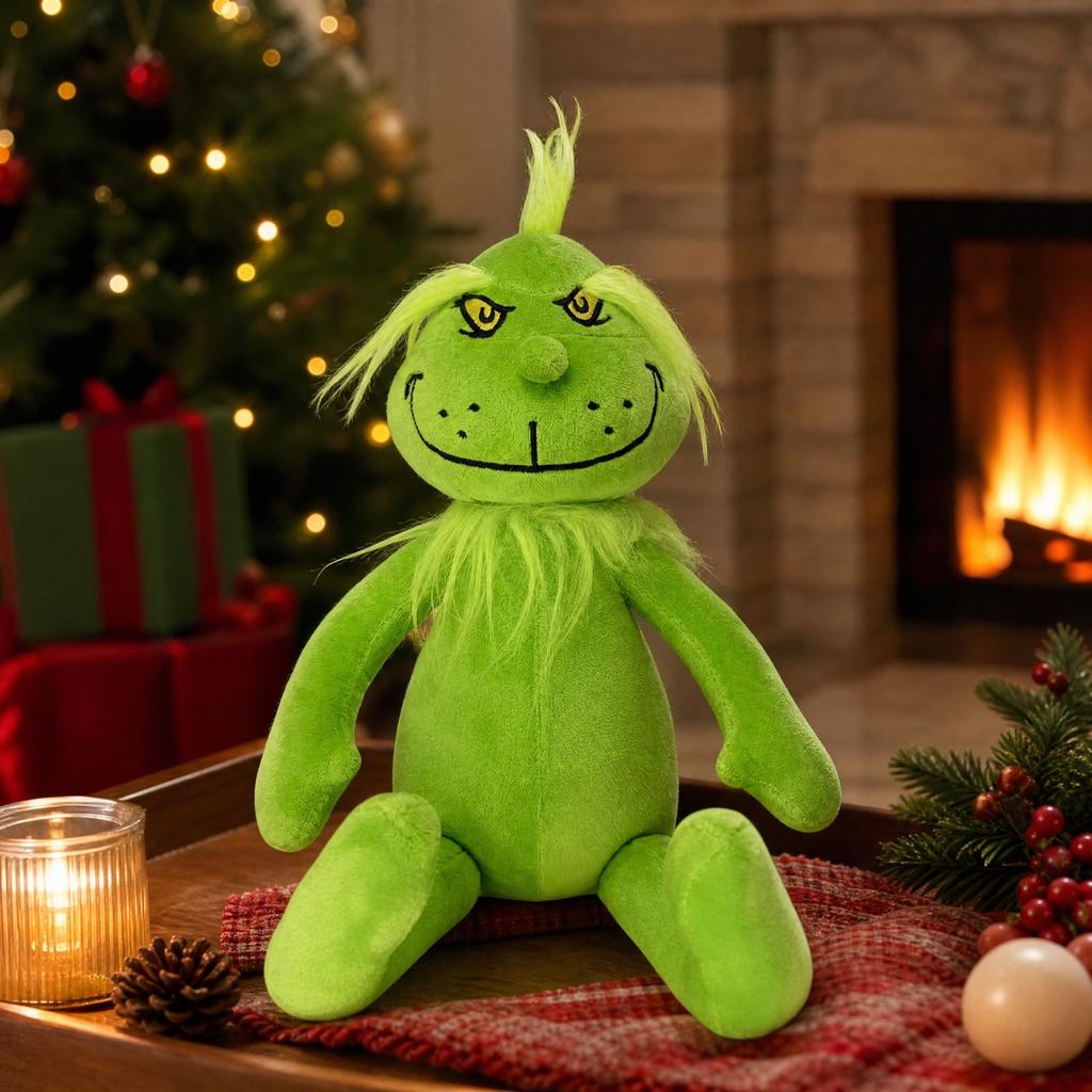 Green Christmas Plush Stuffed Animal - Soft Furry Holiday Doll for Festive Decorations or Gift Giving