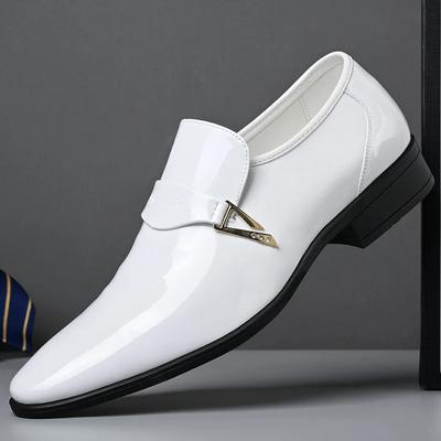 White Leather Shoes for Men New Patent Leather Business Men Casual Shoes Slip On Party Dress Footwear Pointed Toe Loafers for Daily Use