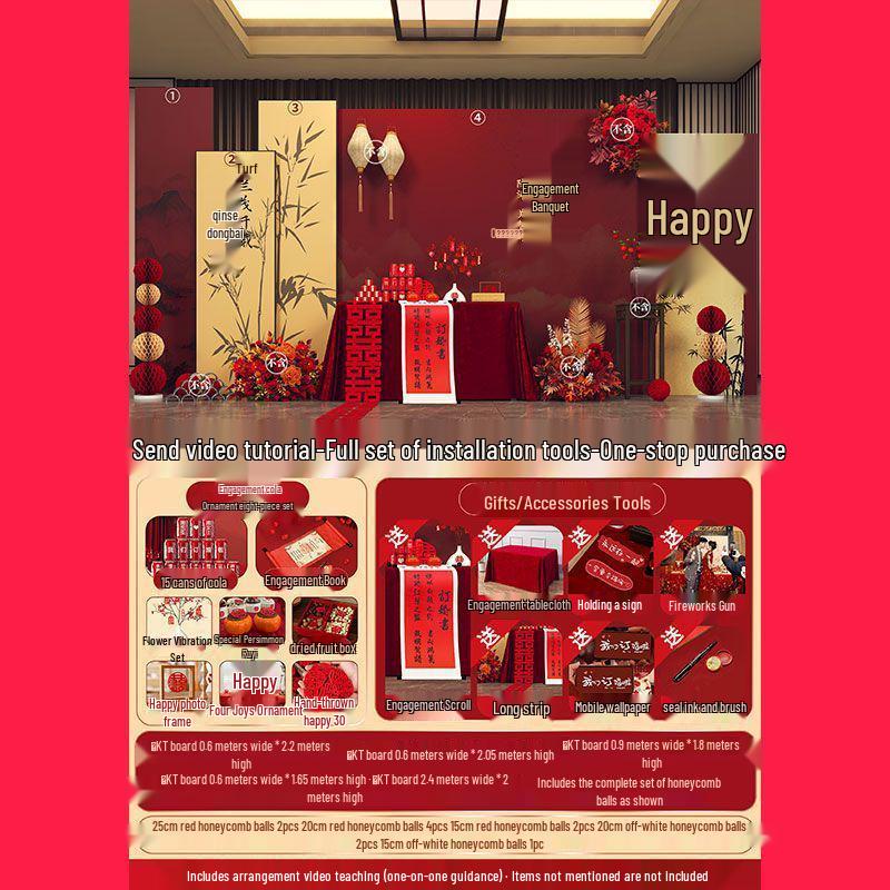 2025 Luxe Chinese Engagement Banquet Decor Set: High-End Centerpiece & Backdrop