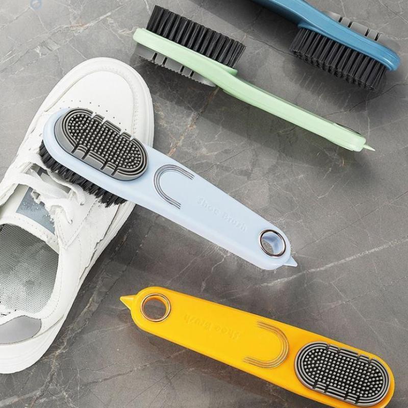Double-Sided Shoe Brush Soft Bristled Cleaning Brush Silicone Brush Head Long Handle Brush Clothes Shoes Household Cleaner Tools