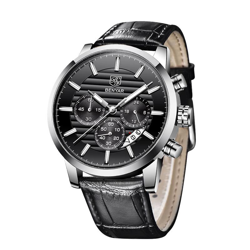 Binyan Men's Multifunction Quartz Watch - Fashion Leather with Calendar 5104