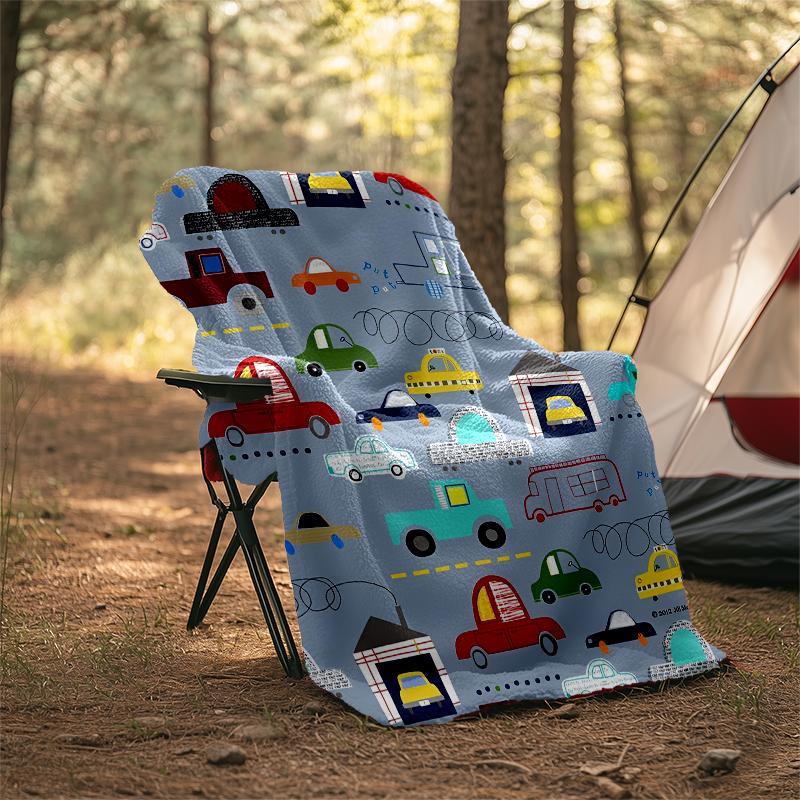 Cute Cars Theme Printed Blanket - Perfect for Couch, Bed, Travel & Outdoor Use | Machine Washable, Cozy & Durable.