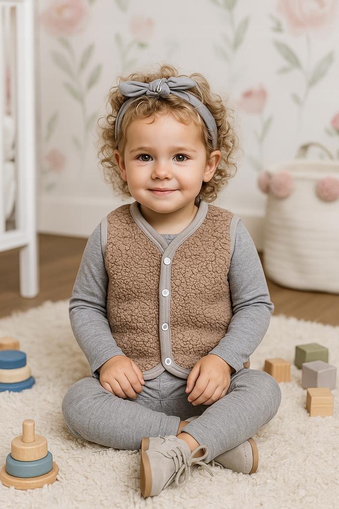 Warm Children' Vest 98 Sleeveless Sheepskin Jacket Beige