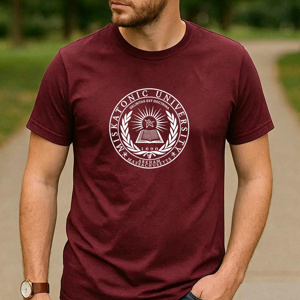 Miskatonic University Arkham Massachusetts 1690 Occult Graphic T Shirt Unisex Cotton Dark Horror Lovecraft Fan Vintage Tee