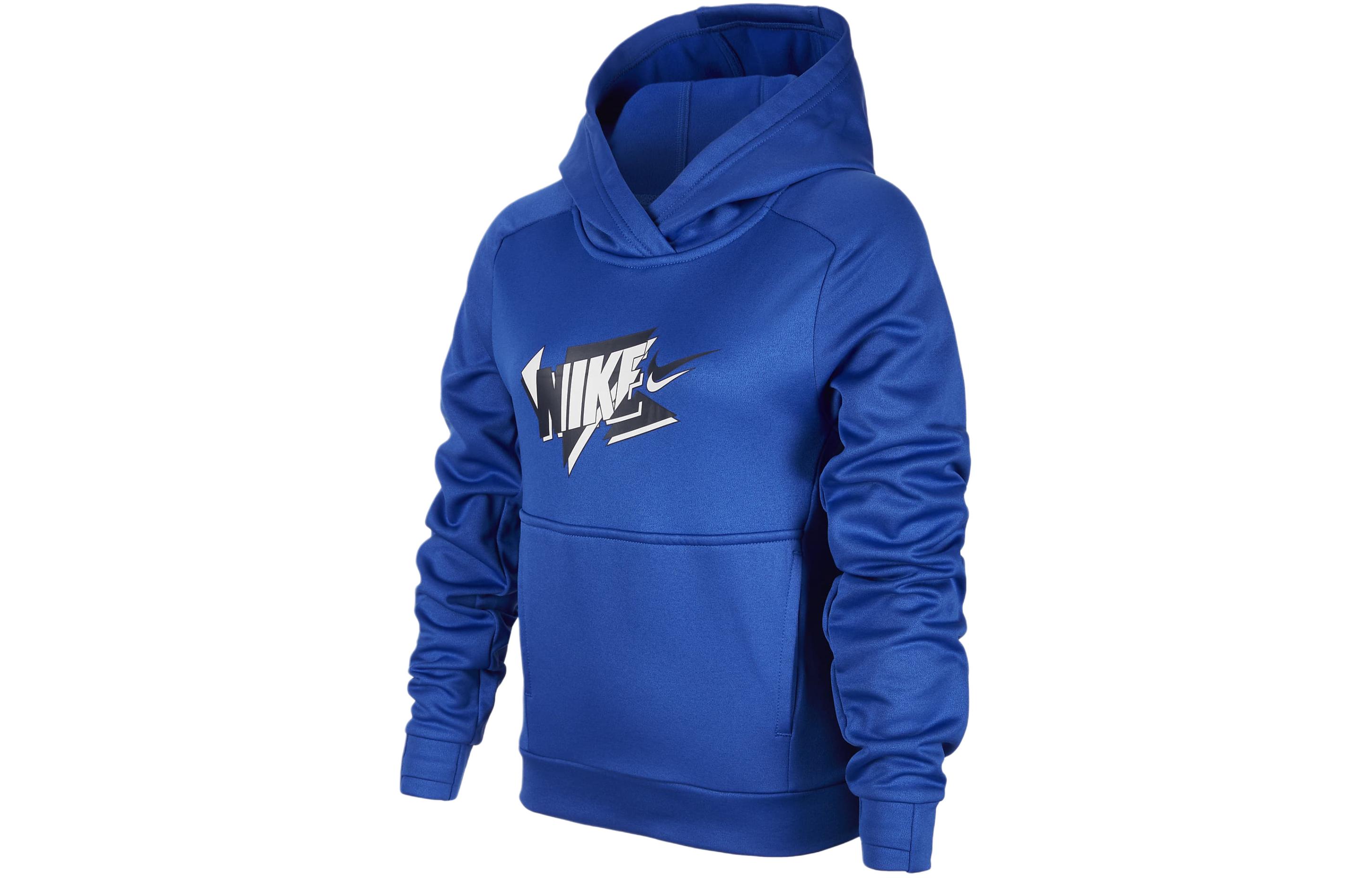 

Nike Sweatshirt Multi Color Block Letter Print Hooded Casual Fleece Lined Game Royal Blue Kids FJ6050-480 L