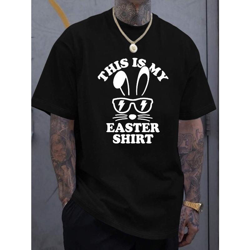 European Size Men's New Fashionable  Easter Shirt with Letter Design Print, Casual Short Sleeve, Cool for Summer, Stylish and Versatile