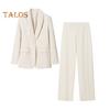 2Pcs/Set Women Office Outfit Lapel Long Sleeve Single Button Suit Coat High Waist Long Pants Set Business Workwear