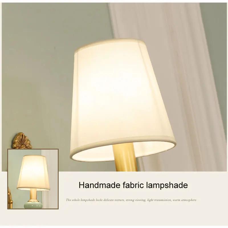 American style minimalist bedroom wall lamp fabric all copper Nordic luxury bedside hotel living room office ceramic wall lamp
