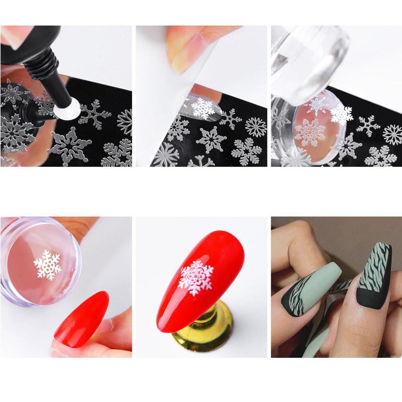 Pure Clear Jelly Silicone Nail Art Stamper Scraper with Cap Transparent Nail Stamp Stamping Tool