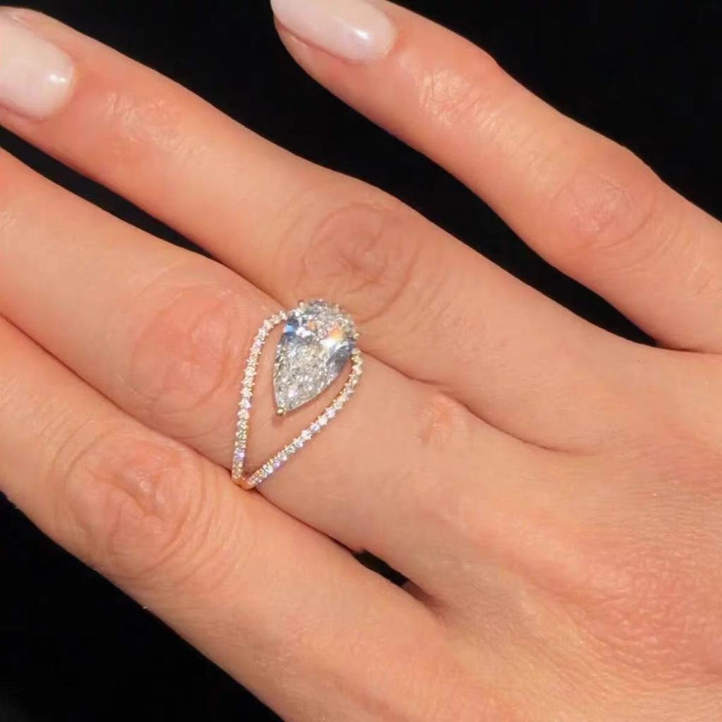 Medieval flash silver full diamond teardrop ring retro atmosphere simple index finger ring fashion temperament versatile ring