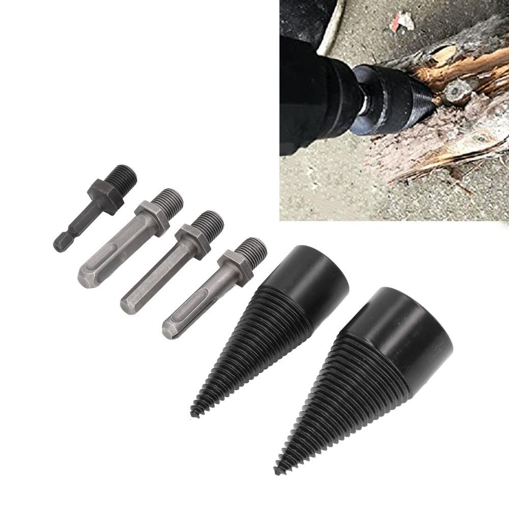 6pcs With 4 Handles Wood Splitter Drill Bit Woodworking Firewood Splitter Household Use