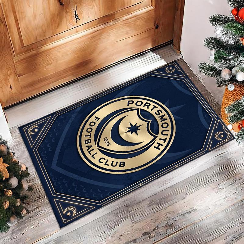 Tappeto Morbido Area Rug con Motivo Calcio Portsmouth FC Antiscivolo Tappeto per Pavimento Interno Tappetino Decorazione Sportiva per Camera da Letto