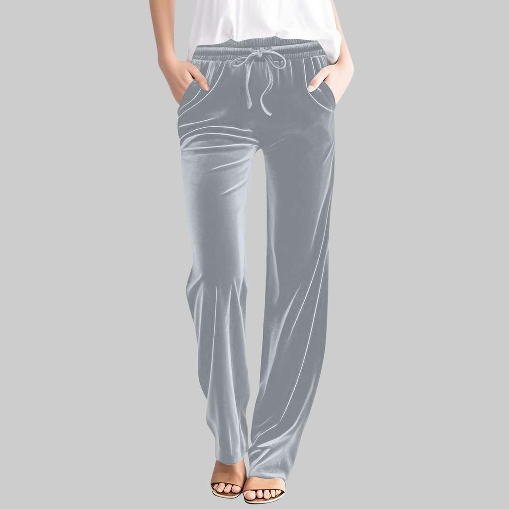 Women's Casual Solid-Color Pants High-Waisted Drawstring Trousers