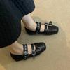 Punk Style 2025 Autumn New Ballet Style Mary Jane Shoes Women's Versatile Leather Shallow Mouth Square Head Belt Buckle Single Shoes