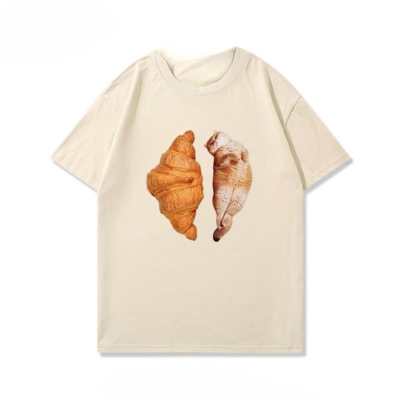 Classic Cute Cat Sandwich Meme T Shirt Unisex Women Harajuku Style Graphic Tee Oversized Casual Short Sleeve Summer Fashion Top