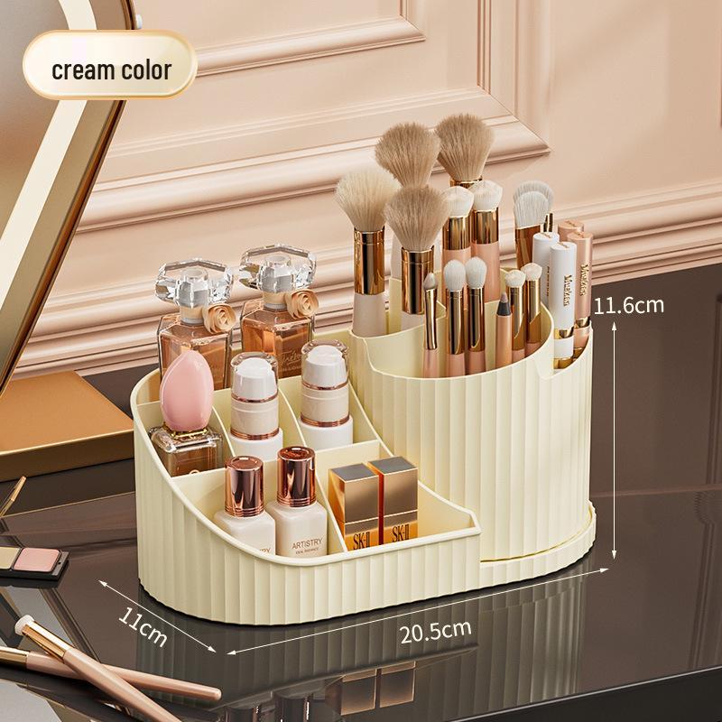 Rotating Makeup Organizer: Large Capacity Cosmetic Storage for Lipsticks, Eyeshadows, Eyebrow Pencils, and Brushes.
