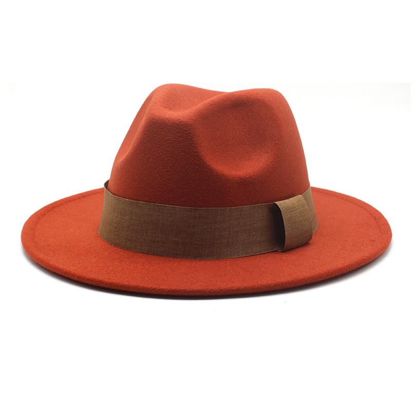 Fashion Blogger With Brown Wool Jazz Hat Vintage Big Brim Felt Top Hat