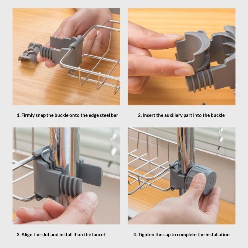 Drill Free Stainless Steel Kitchen Sink Drain Rack Large Capacity Sponge Soap Storage Holder for Small Bathroom Sink Organization