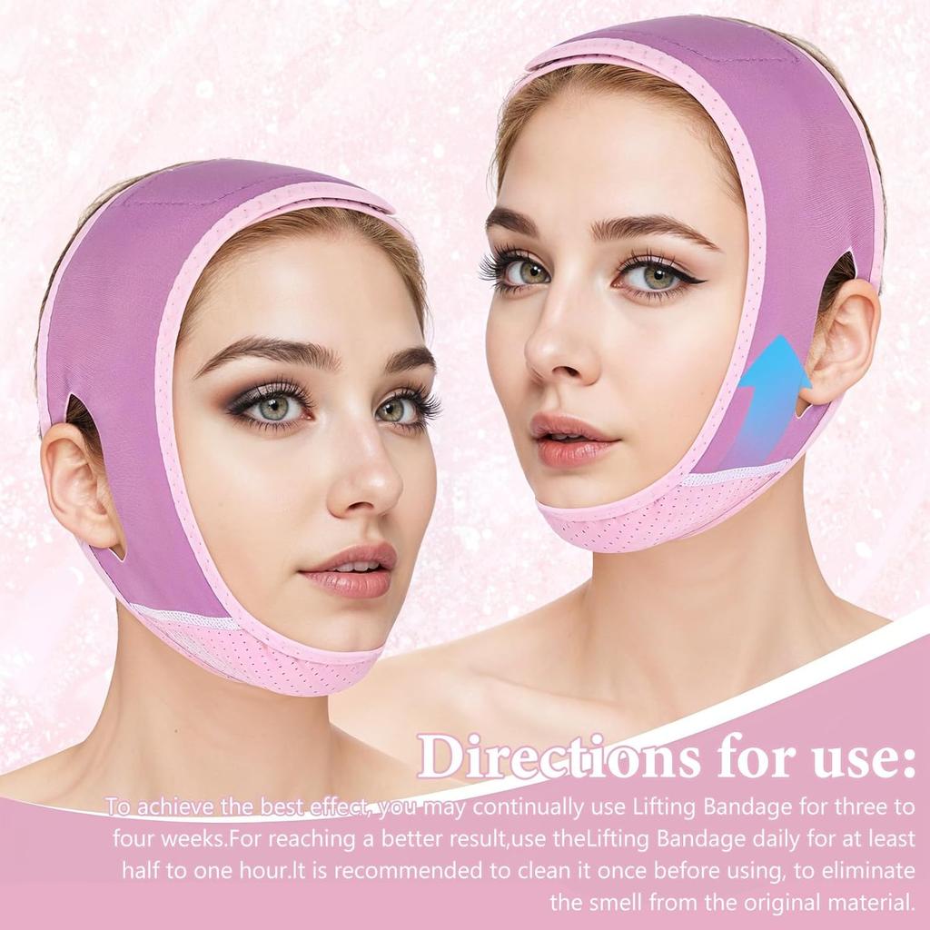 V Line Lifting Mask Chin Strap for Sleeping, Double Chin Eliminator, Jaw Exerciser, Jawline Shaper, Face Lift Device, Skin Care Tools Gift(Purple)
