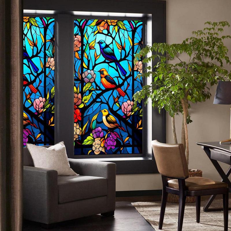Fenster-Sichtschutzfolienaufkleber, Artscape Magnolia-Fensterfolie, Vinyl für Glasfenster, Buntglasfensterfolie für Zuhause und Badezimmer