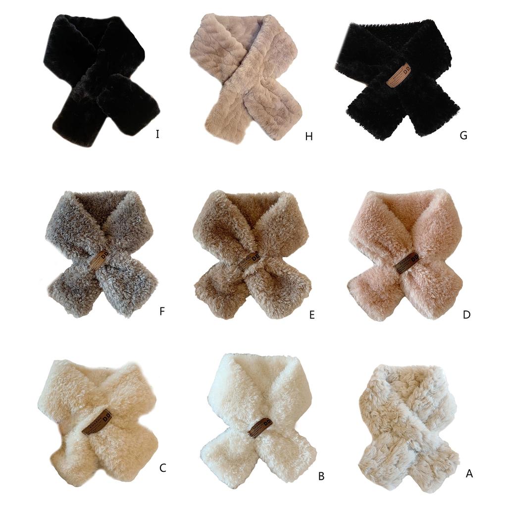 Crossed Scarf Winter Warm Furry Faux Furs Neckerchief Double Side Neck Gaiter Stylish Neck Scarf for Adult Women Student