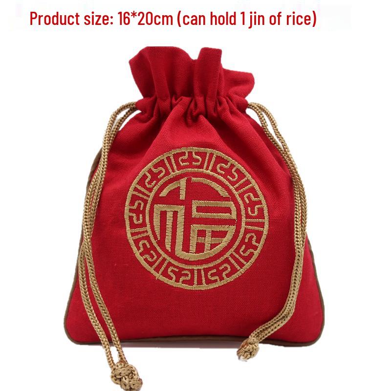 "Extra Large Embroidered Linen Drawstring Bag for Storage and Gifting"