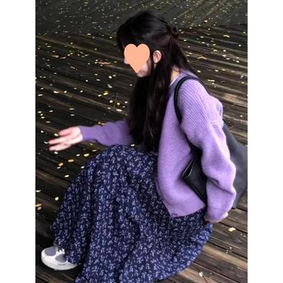 Korean Retro Floral Women's High-Waist Skirt, Spring 2025 Vintage Style, Casual Autumn/Winter Long Cake Design