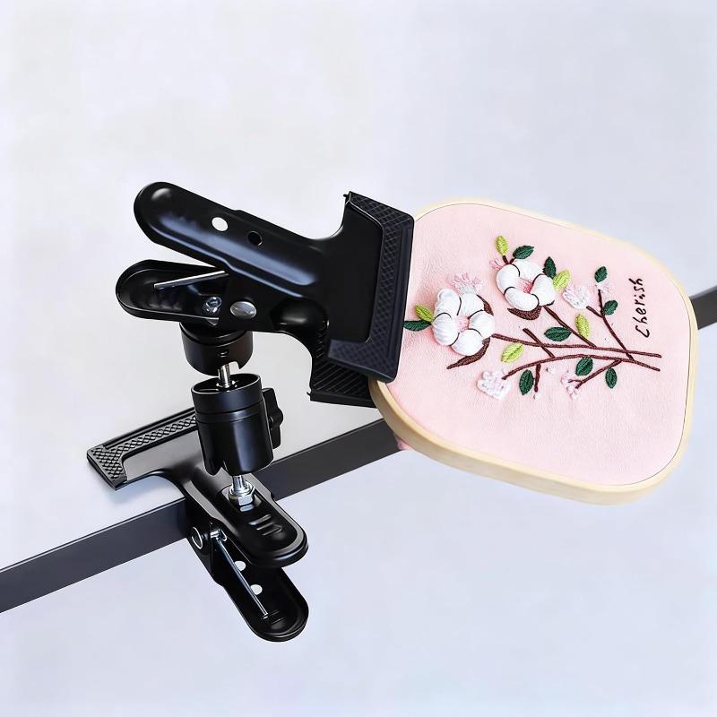 1pc Portable -Metal Embroidery Hoop Holder-Adjustable Table Clamp Stand Clip(360° Rotation), For DIY Crafting Tabletop