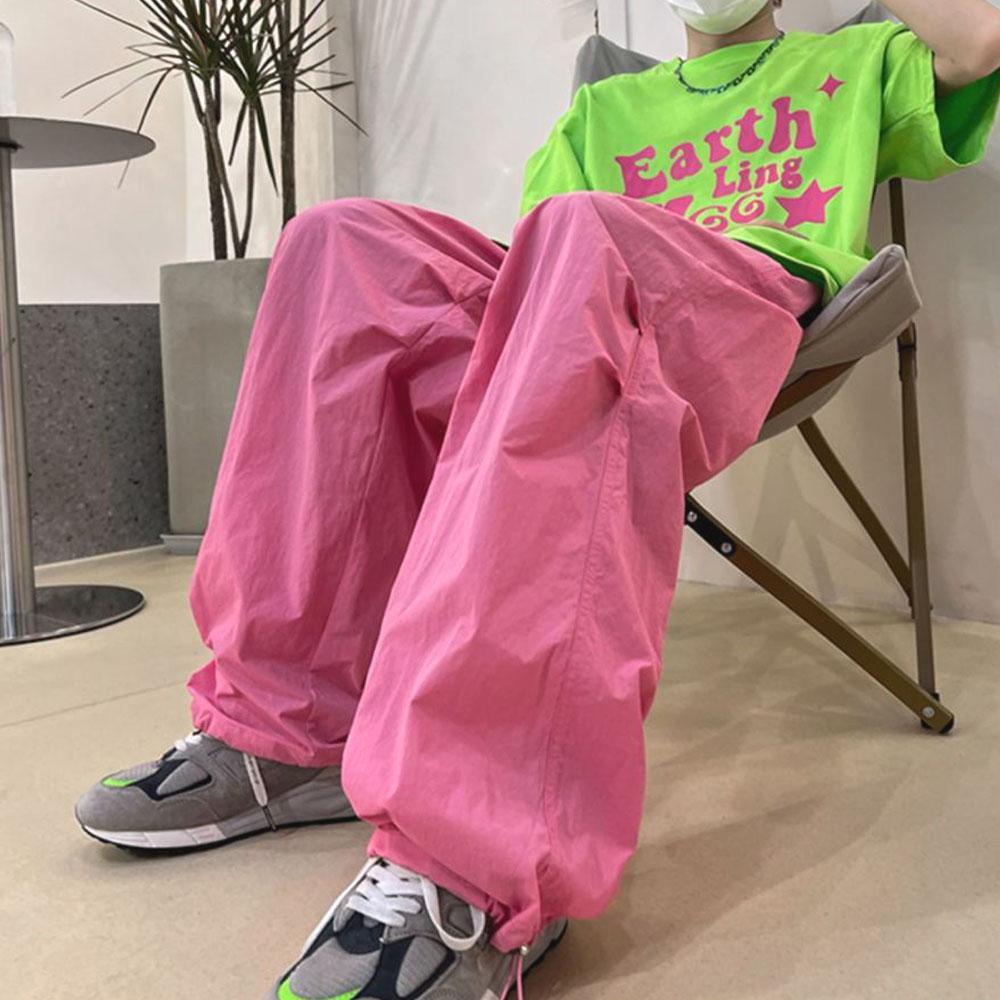 Y2K menns klær Grønne sommer Oversized svette Bredt ben Cargo Ice Silk Quick Dry Track Bukser Joggebukser Bukse Dame Koreansk 2023