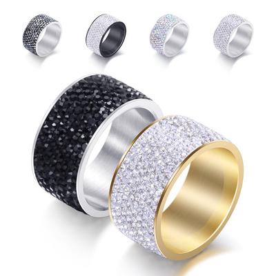 12MM Inlaid Rhinestone Fashion Ring - Versatile Stainless Steel, 8 Rows of Diamonds