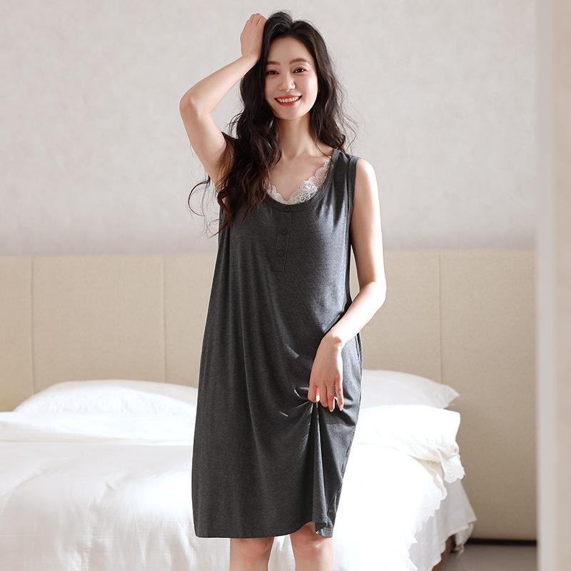 Canottiera da notte senza maniche in puro cotone da donna per l'estate pigiama vestito tinta unita medio e lungo morbido traspirante abbigliamento da casa in cotone