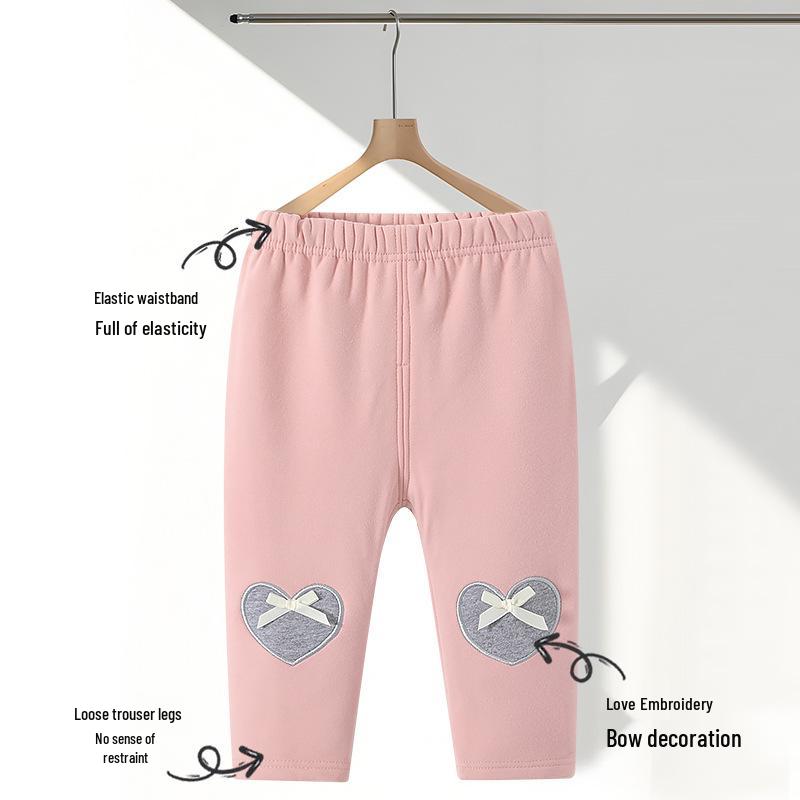 2025 Herbst/Winter Mädchen Leggings mit Herzdesign, Fleece gefüttert für Babys 0-3 Jahre - Lange Hosen mit offenem Schritt