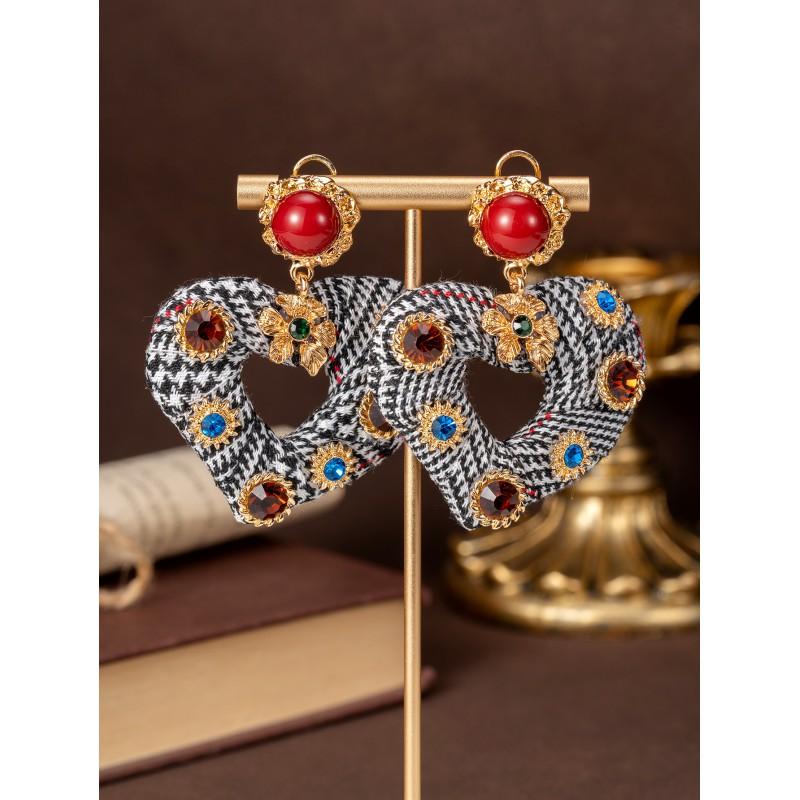 Vintage Woven Studded Heart-shaped Earrings With A Temperament Versatile