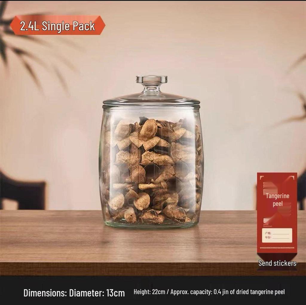 Transparent Glass Storage Jar with Lid for Food-Grade Dried Tangerine Peel and Spices