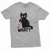 Funny Halloween Shirt What Cat with Bloody Knife Humor Shirt Halloween Cat Tee