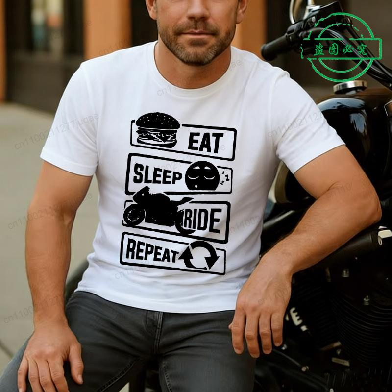 Tshirt For Unisex Eat Sleep Ride Repeat Motorcycle Biker Street Unisex Tops Casual Clothing Oversized Clothes Trend Tshirt Clothes