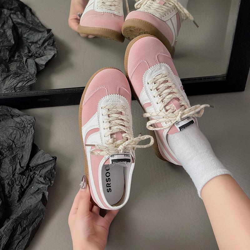 fashion Retro sneakers 2024 new summer breathable casual versatile flat shoes suede stitching cowhide sneakers for women