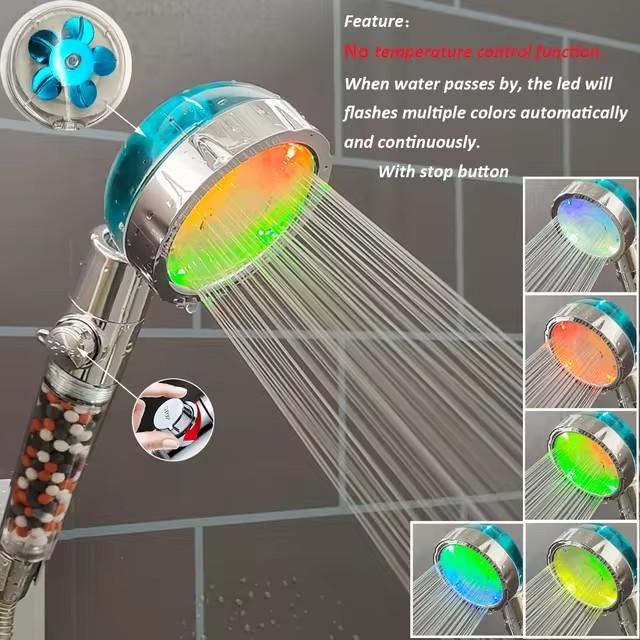 Soffione Doccia LED Anionico Pioggia SPA Controllo Temperatura Soffione Doccia Pressurizzato Risparmio Idrico 3/7 Colori Portatile Bagno Doccia
