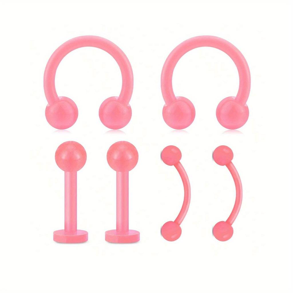 6Pcs UV Rook Multicolor Nose Rings Hoop Earrings Eyebrow Ring Lip Labret Studs Acrylic Flexible Cartilage Ear Piercing Jewelry