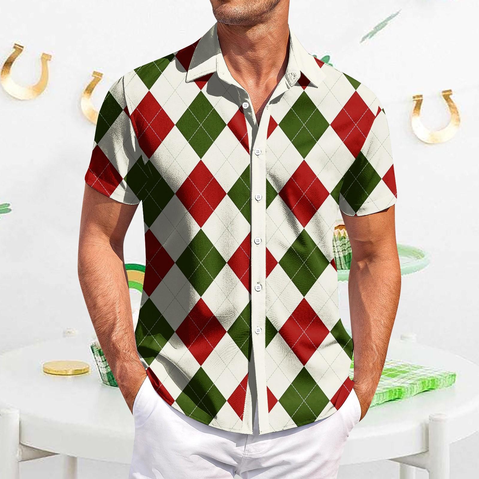 

Чоловіча повсякденна сорочка з короткими рукавами тонка модна чоловіча картата сорочка з принтом L бежевий